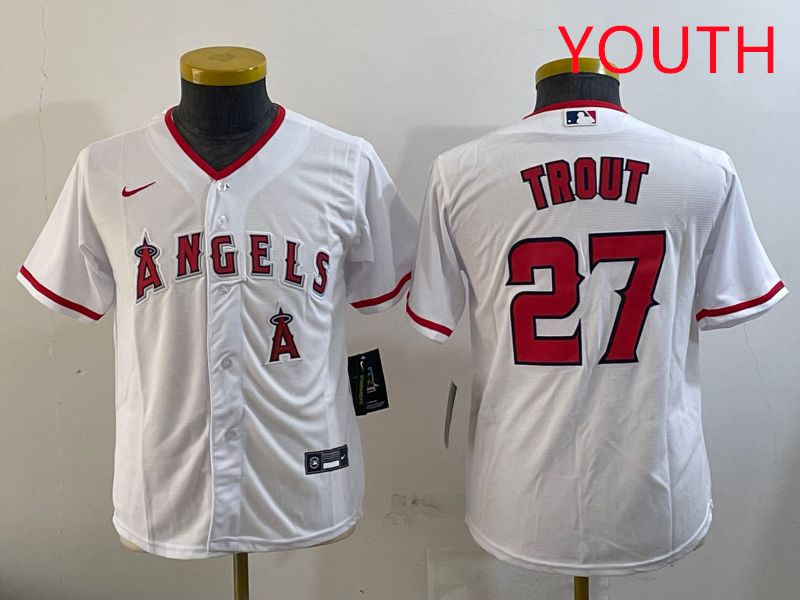 Youth Los Angeles Angels #27 Trout White Game 2025 Nike MLB Jersey style 1->youth mlb jersey->Youth Jersey